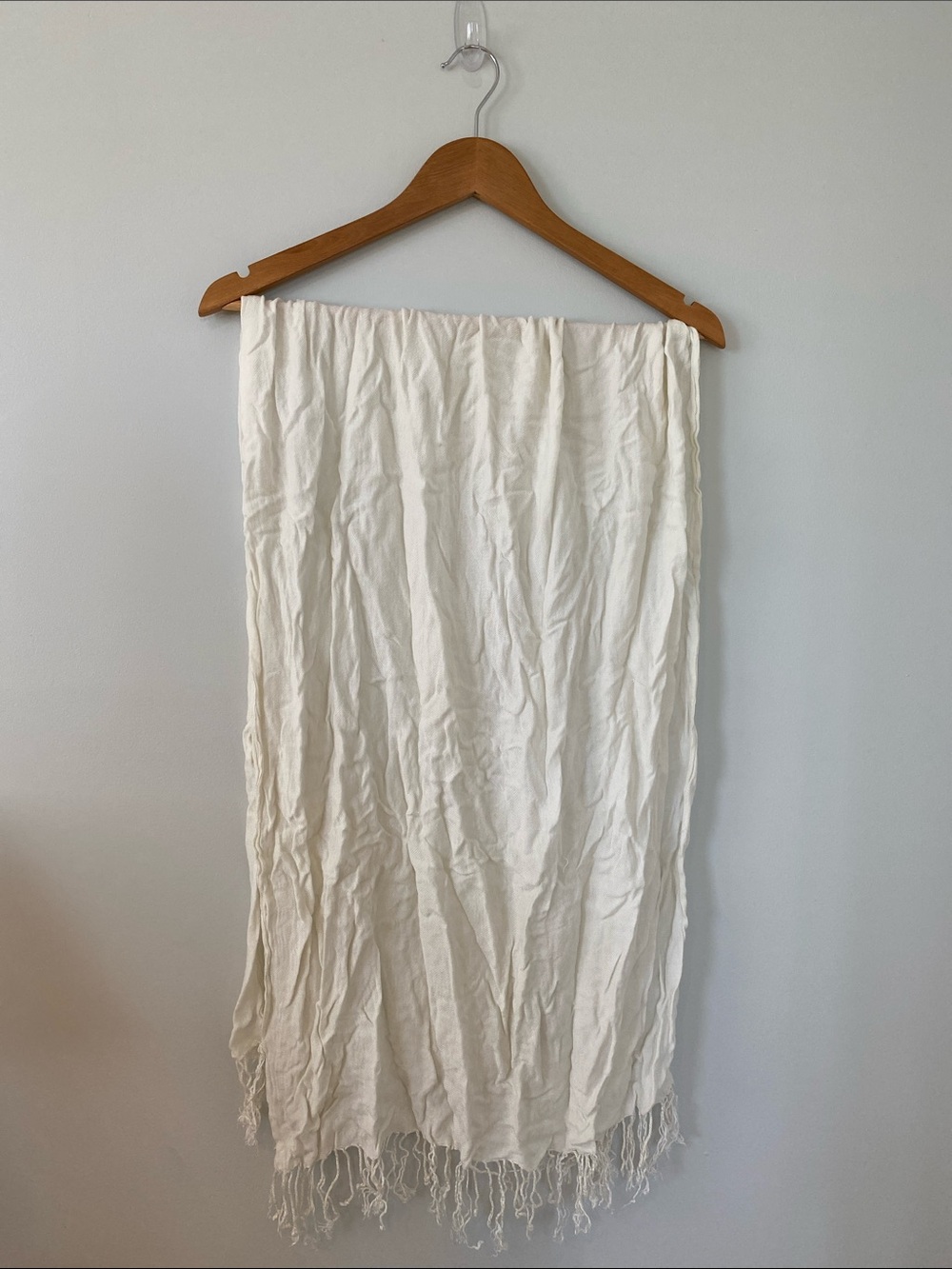 Le Chateau Ivory Crinkle Scarf with Fringe